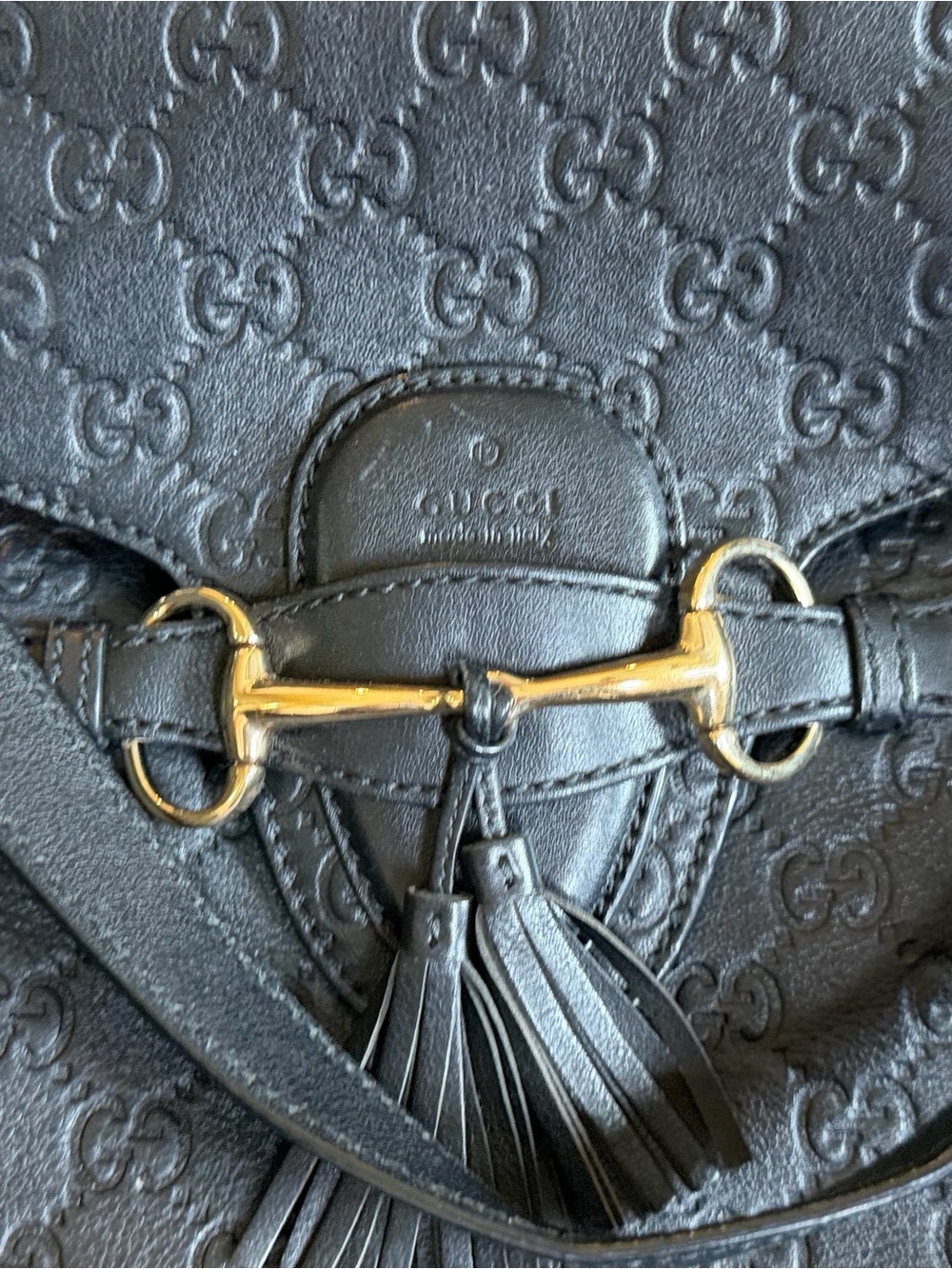 Gucci Black Embossed GG Leather Shoulder Bag with Gold Hardware